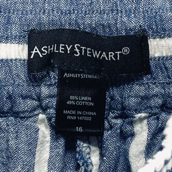 Ashley Stewart Wide Leg Capri Pants Blue Linen Baggy Nautical Beach Lagen Look - Picture 13 of 13